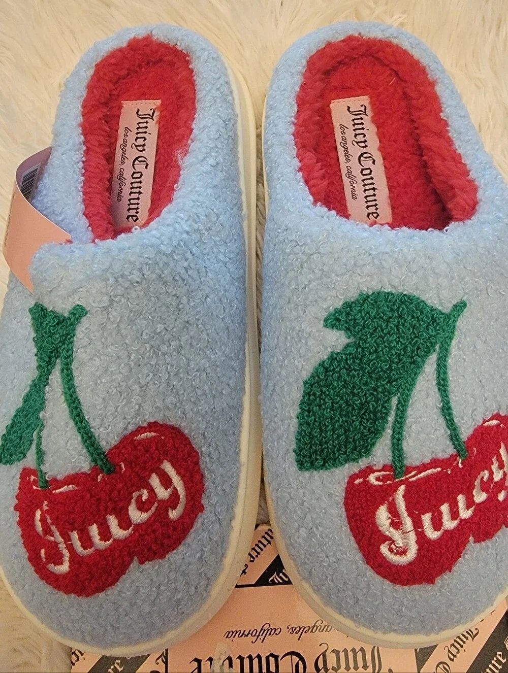 🆕️🍒Juicy Couture Juicy Chills Blue Plush Indoor/Outdoor Slippers, Sz L/8-9